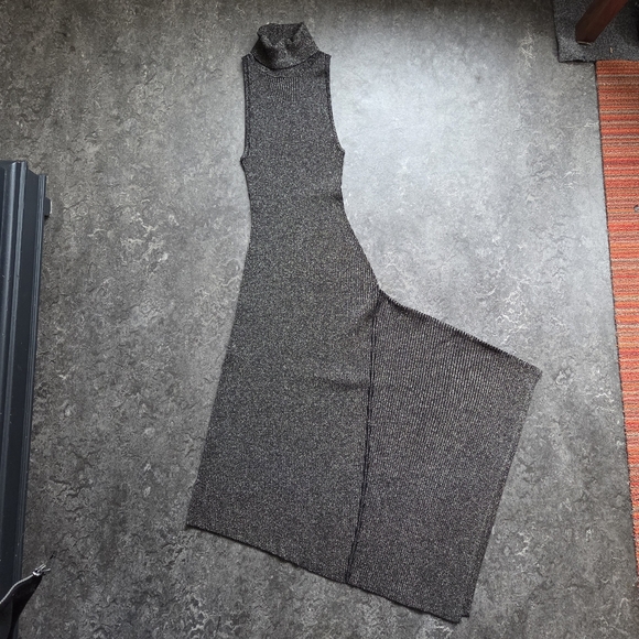 A.L.C. Metallic NWOT Asymmetric Black & Warm Gold Parker Rib Knit Dress M - Picture 4 of 16